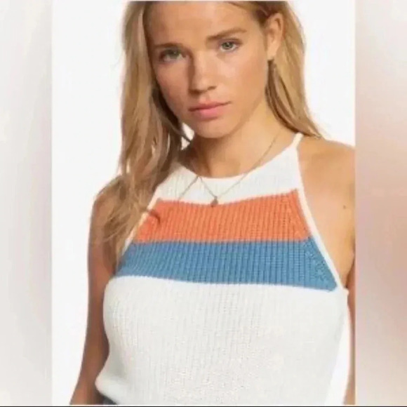 Roxy Knit Colorblock High Neck Sweater Tank Top Size M - Picture 3 of 9